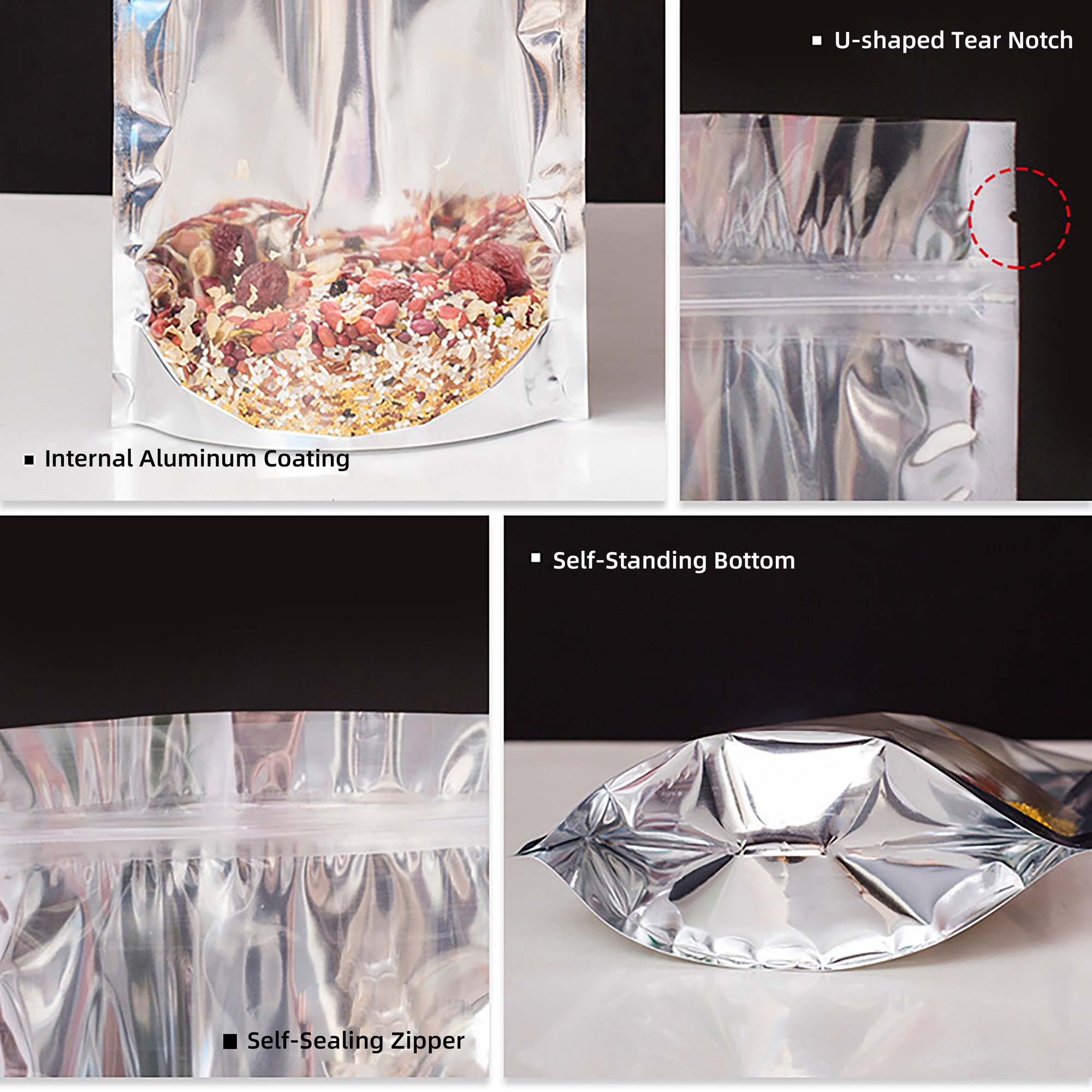 4 11 - Translucent Aluminum-Plated Zipper Seal Bags - Durable & Stylish Storage Solutions