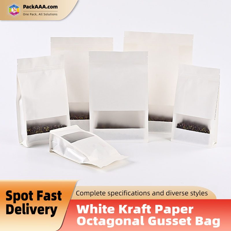 Premium Frosted Window Kraft Paper Ziplock Bags – Eight-Side Seal for Tea & Food Packaging