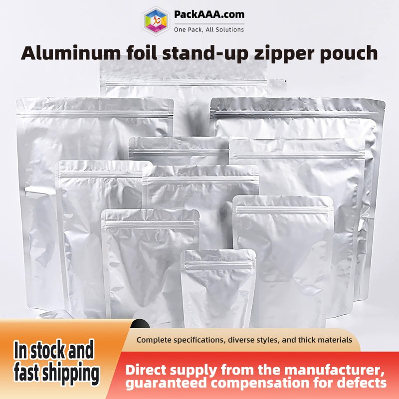 Custom Thickened Aluminum Foil Ziplock Bags | Self-Supporting 3-Side Sealed Food Packaging for Snacks & Tea